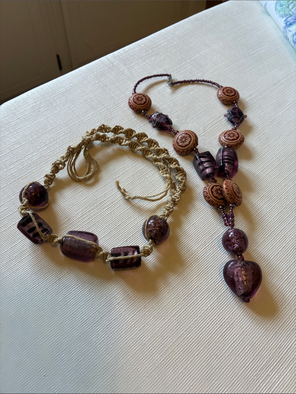 Handcrafted Purple Bead Necklace and Beaded Macramé Choker Necklace